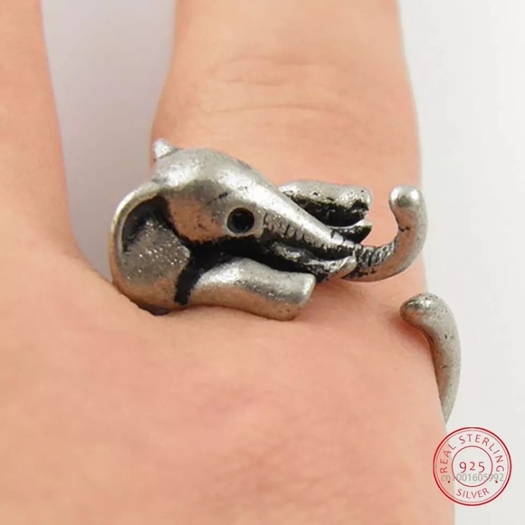 925 Sterling Silver Adjustable Elephant Ring - Picture 2 of 6